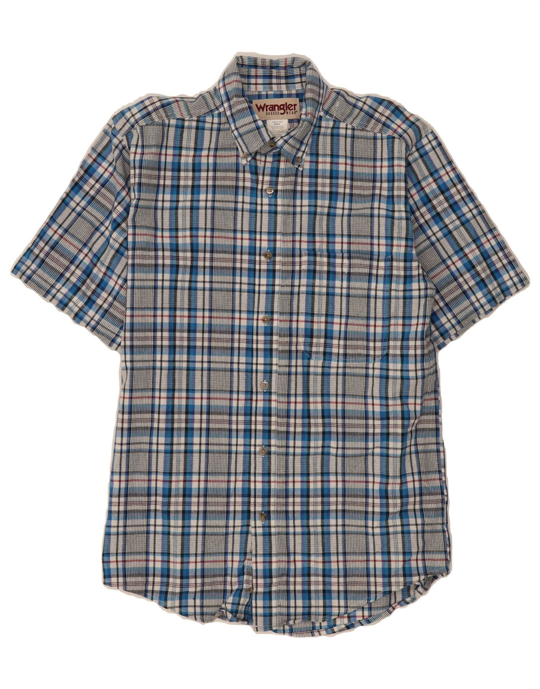 WRANGLER Mens Short Sleeve Shirt Medium Blue Check Cotton Vintage Wrangler and Second-Hand Wrangler from Messina Hembry 