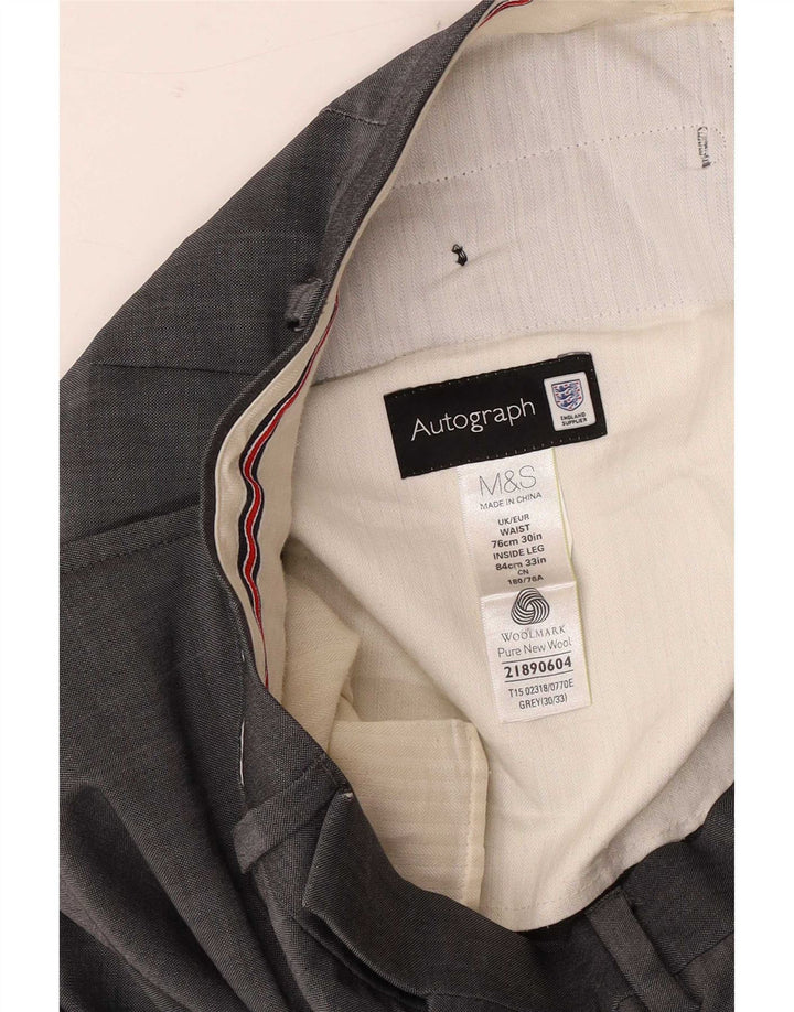 Мужские прямые костюмные брюки Marks & Spencer с автографом W30 L33 серые шерстяные