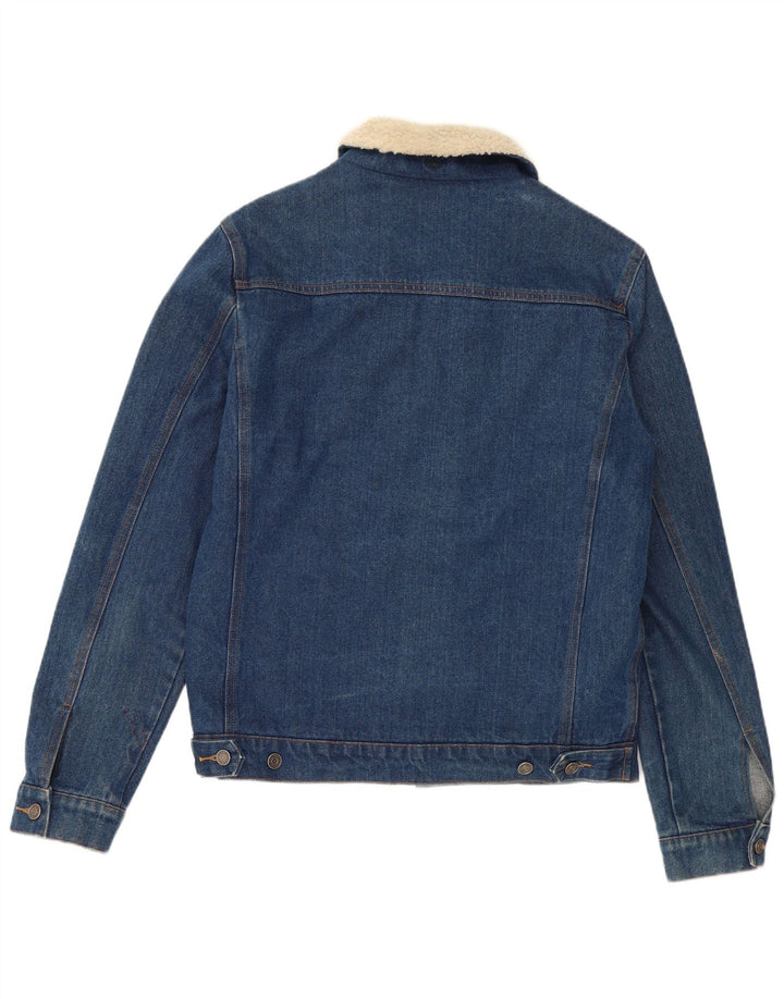 BLAKELY Mens Denim Sherpa Jacket UK 40 Large Blue Cotton
