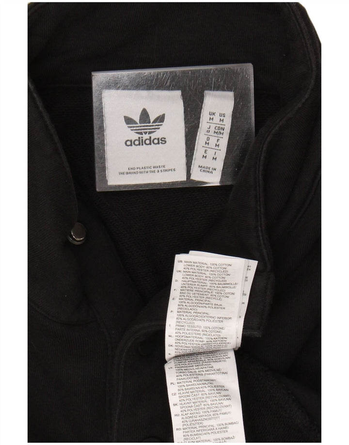 ADIDAS Mens Button Neck Sweatshirt Jumper Medium Black Cotton