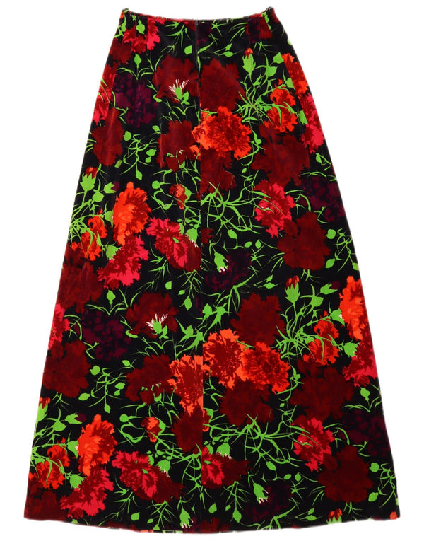 ВИНТАЖНАЯ женская макси-юбка с высокой талией IT 46, большая W24, черная с цветочным принтом