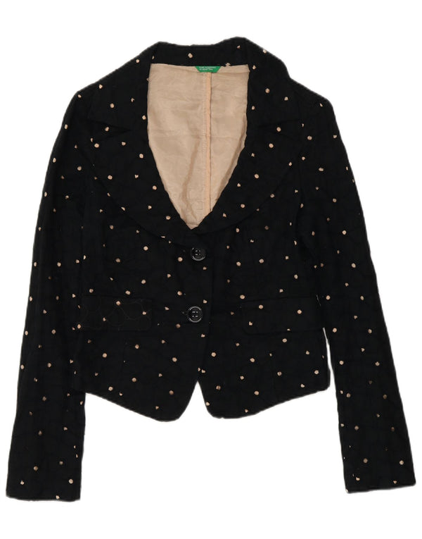 Женский укороченный пиджак на 2 пуговицах Benetton IT 42 Medium Black Spotted