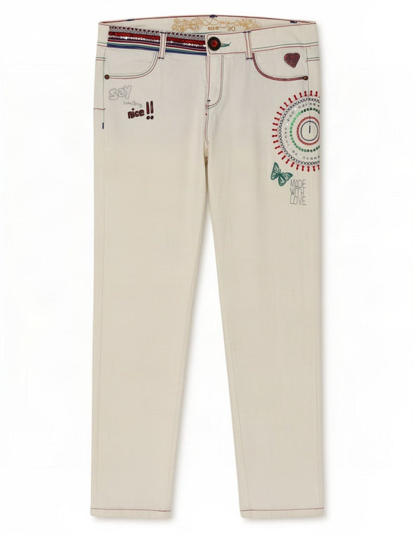 Женские укороченные брюки Desigual с графическим рисунком W30 L26, белый хлопок