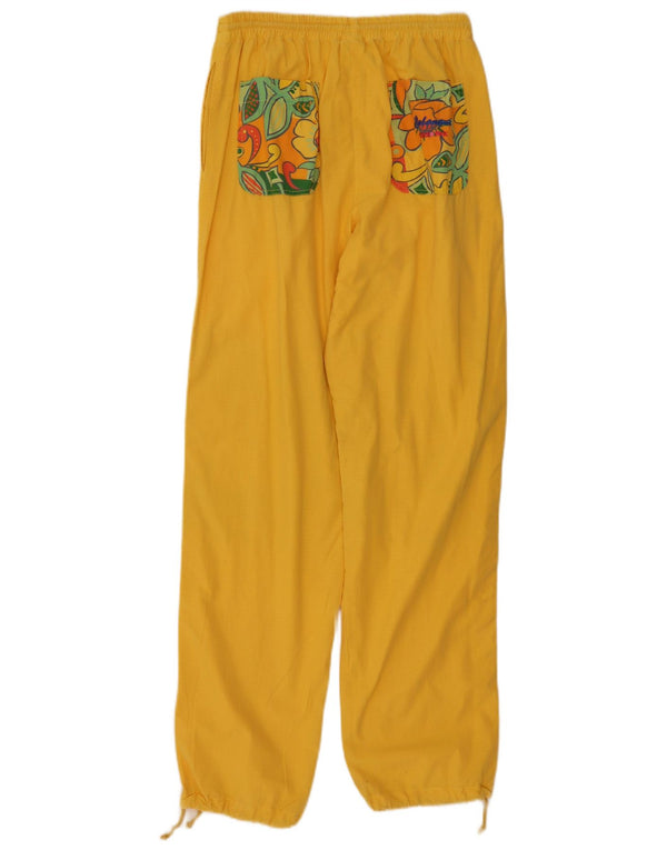 Think Pink Womens High Waist Trousers Small W26 L31 Yellow Floral Cotton