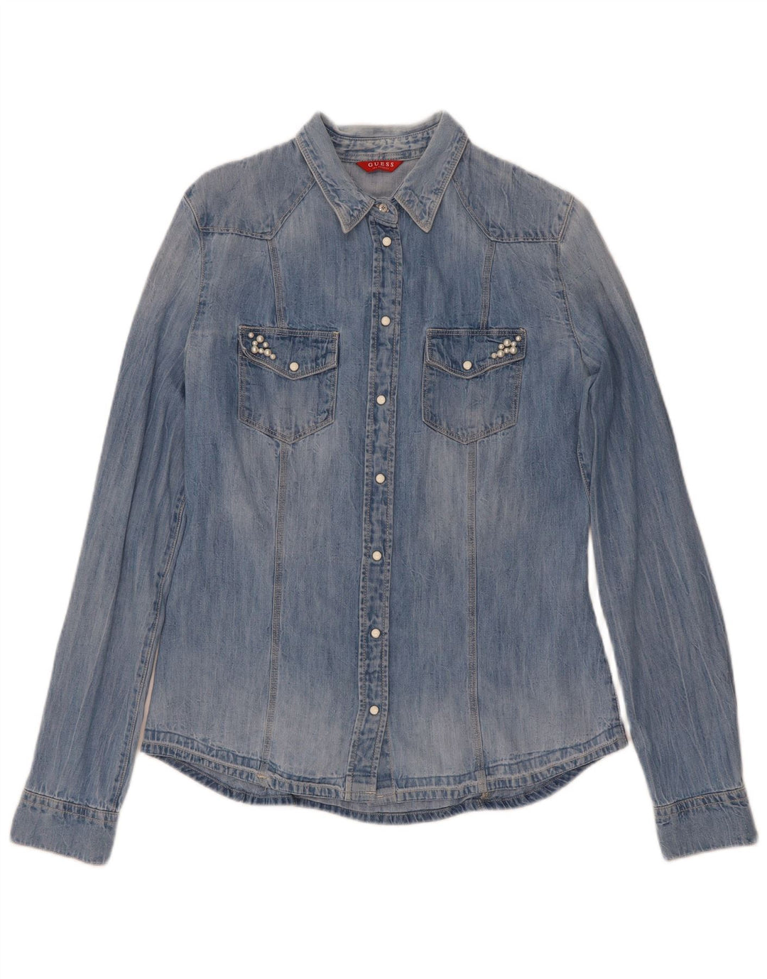 Женская джинсовая рубашка Guess UK 8, маленькая синяя, хлопок