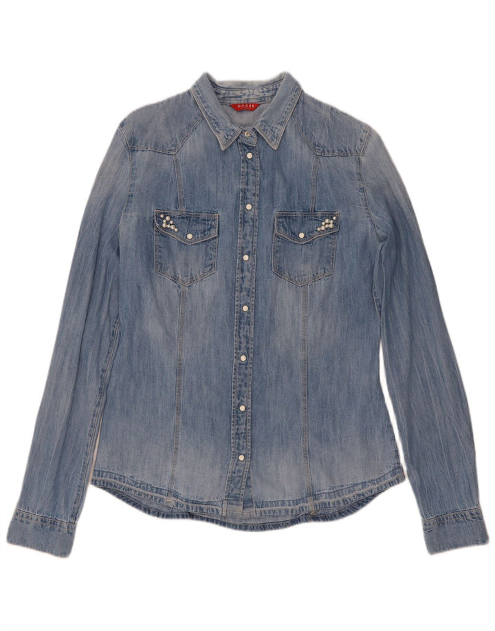 Женская джинсовая рубашка Guess UK 8, маленькая синяя, хлопок