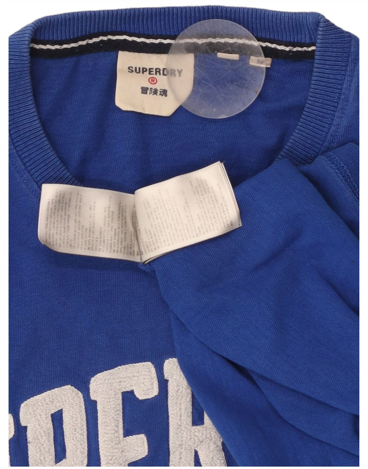 SUPERDRY Мужская футболка с рисунком, топ из хлопка среднего цвета синего цвета
