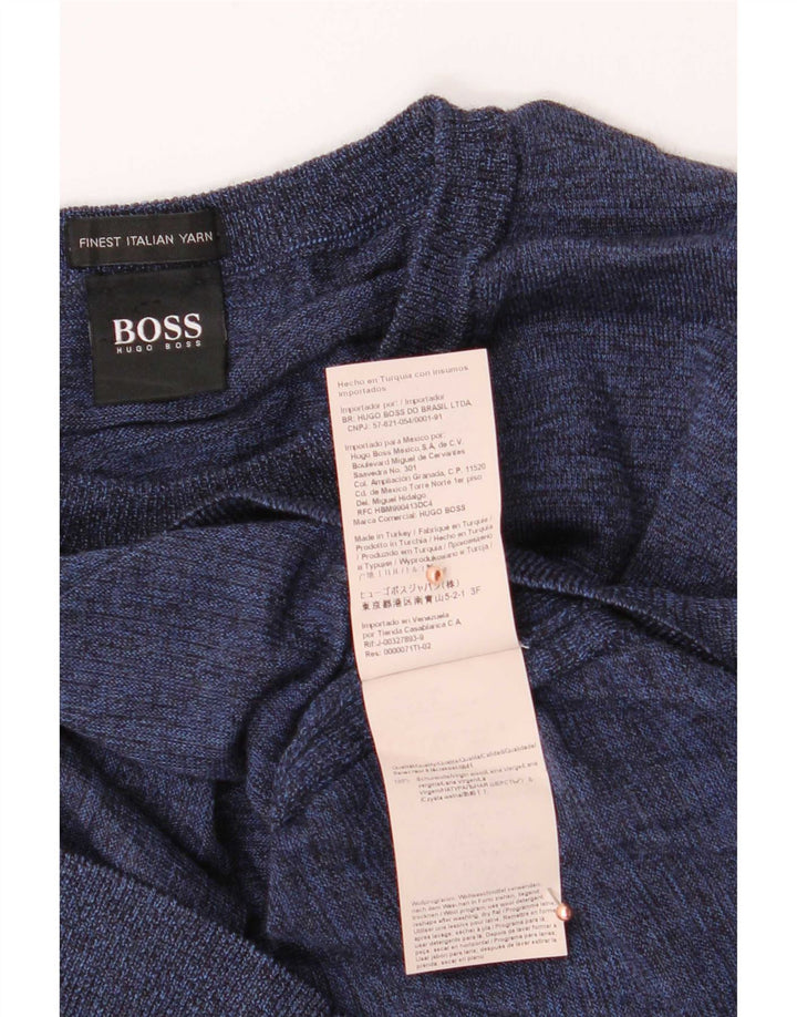Мужской джемпер с круглым вырезом Hugo Boss, средний темно-синий шерстяной свитер