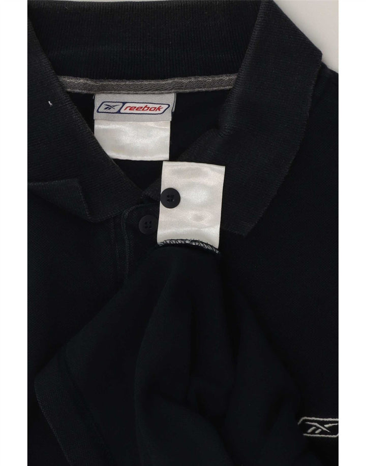 Мужская рубашка-поло Reebok среднего размера, темно-синяя полоска, хлопок