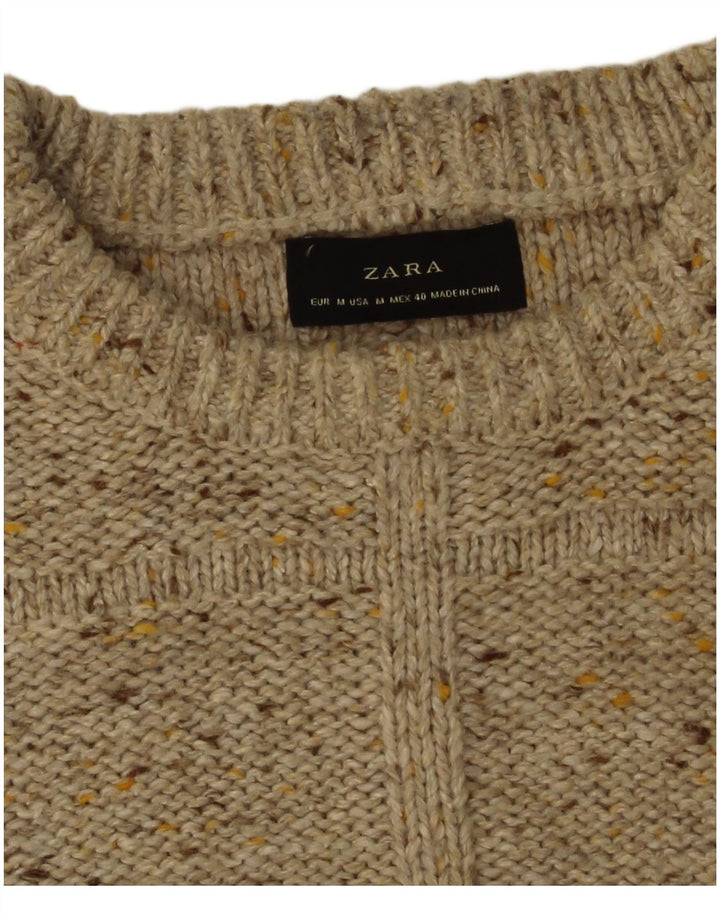 Мужской джемпер с вырезом лодочкой Zara, средний бежевый в крапинку