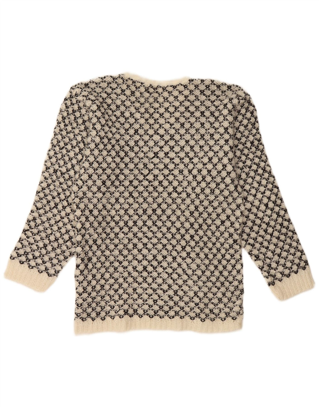 Винтажный женский джемпер с v-образным вырезом, Великобритания, 14, средний, с белым геометрическим рисунком