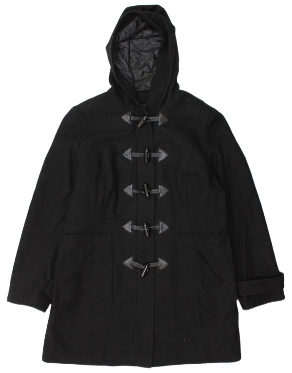 Винтажный женский дафлкот с капюшоном UK 14, большой черный шерстяной