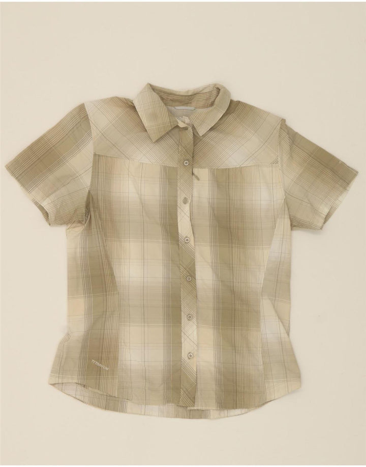 COLUMBIA Womens Titanium Short Sleeve Shirt UK 14 Medium Grey Check Nylon Vintage Columbia and Second-Hand Columbia from Messina Hembry 