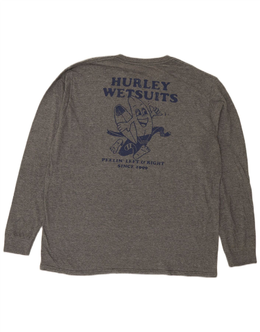 Мужской топ с рисунком Hurley, длинный рукав, большой серый хлопок с крапинками