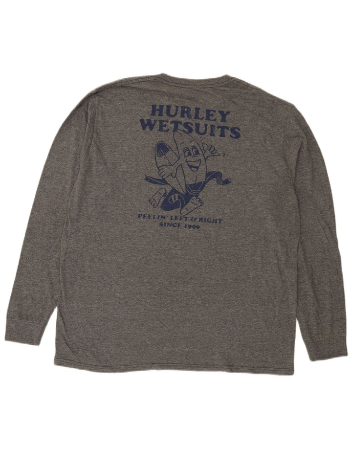 Мужской топ с рисунком Hurley, длинный рукав, большой серый хлопок с крапинками