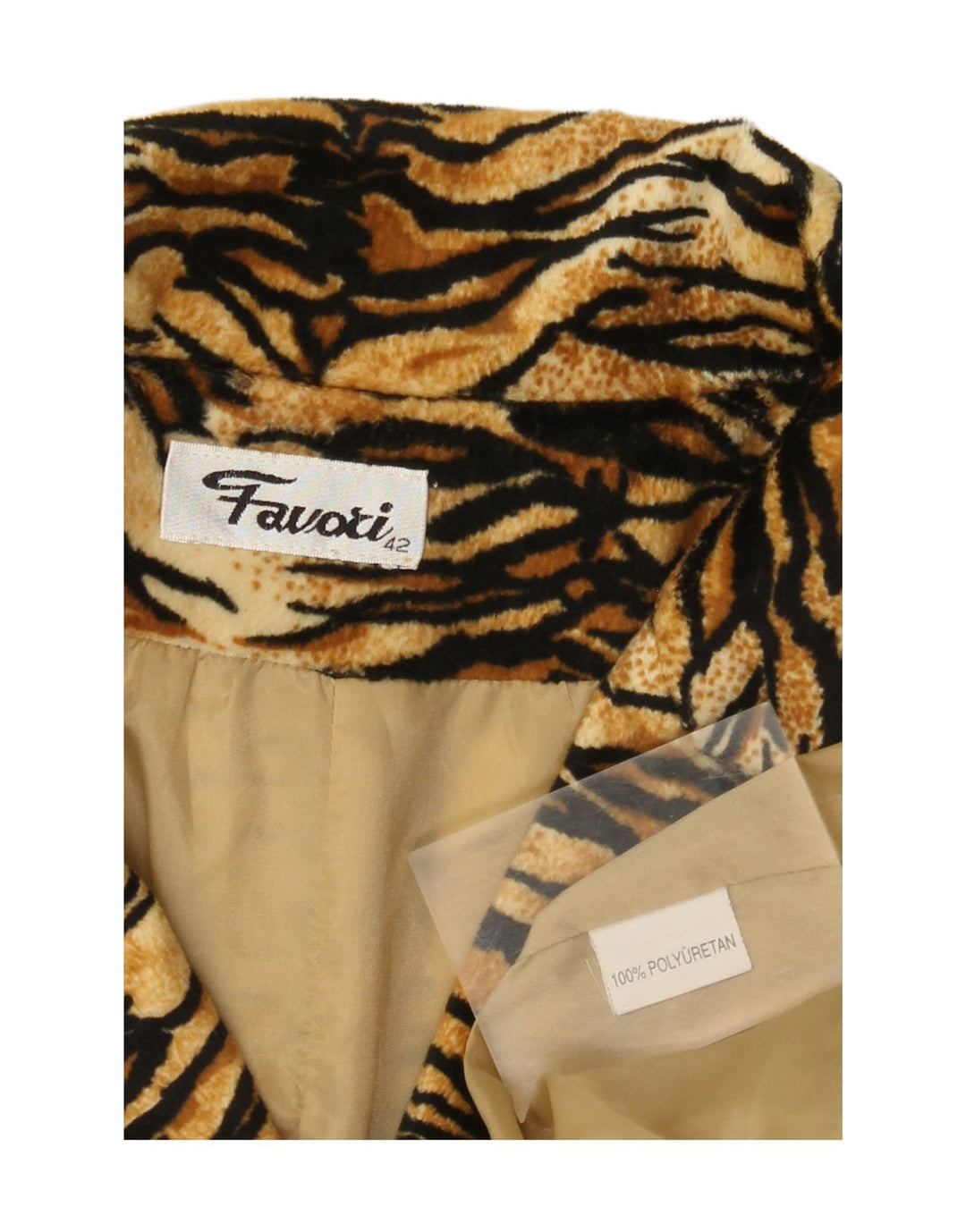 Винтажное женское пальто IT 42, полиуретан среднего коричневого цвета с животным принтом