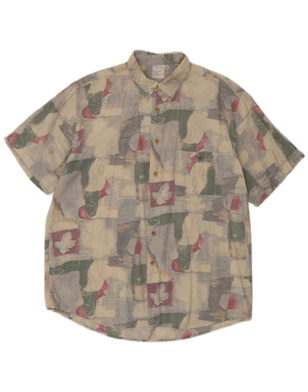 Мужская рубашка с коротким рукавом VINTAGE, размер 16, 1/2, 41/42, большая, бежевая, в стиле пэчворк