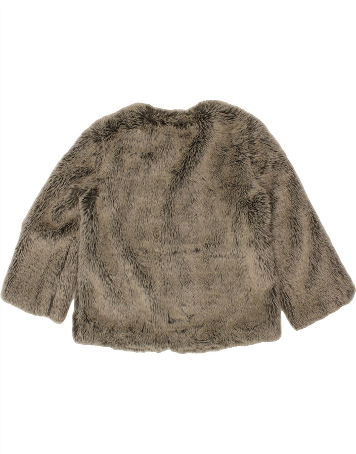 BENETTON Womens Faux Fur Jacket UK 12 Medium Grey Acrylic Vintage Benetton and Second-Hand Benetton from Messina Hembry 