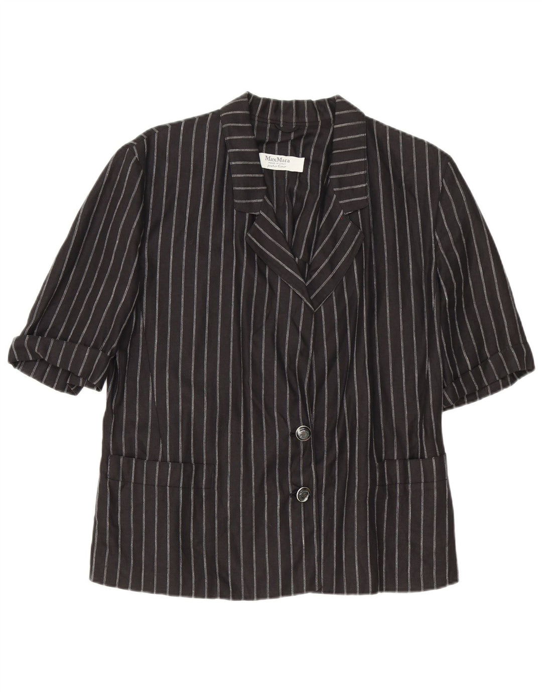Женский пиджак на 2 пуговицах Max Mara UK 14, средний черный в тонкую полоску