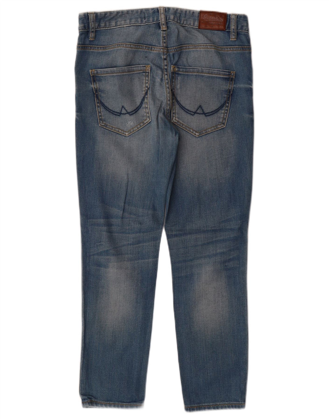 SUPERDRY Womens Girlfriend Distressed Slim Jeans W26 L30 Blue Cotton
