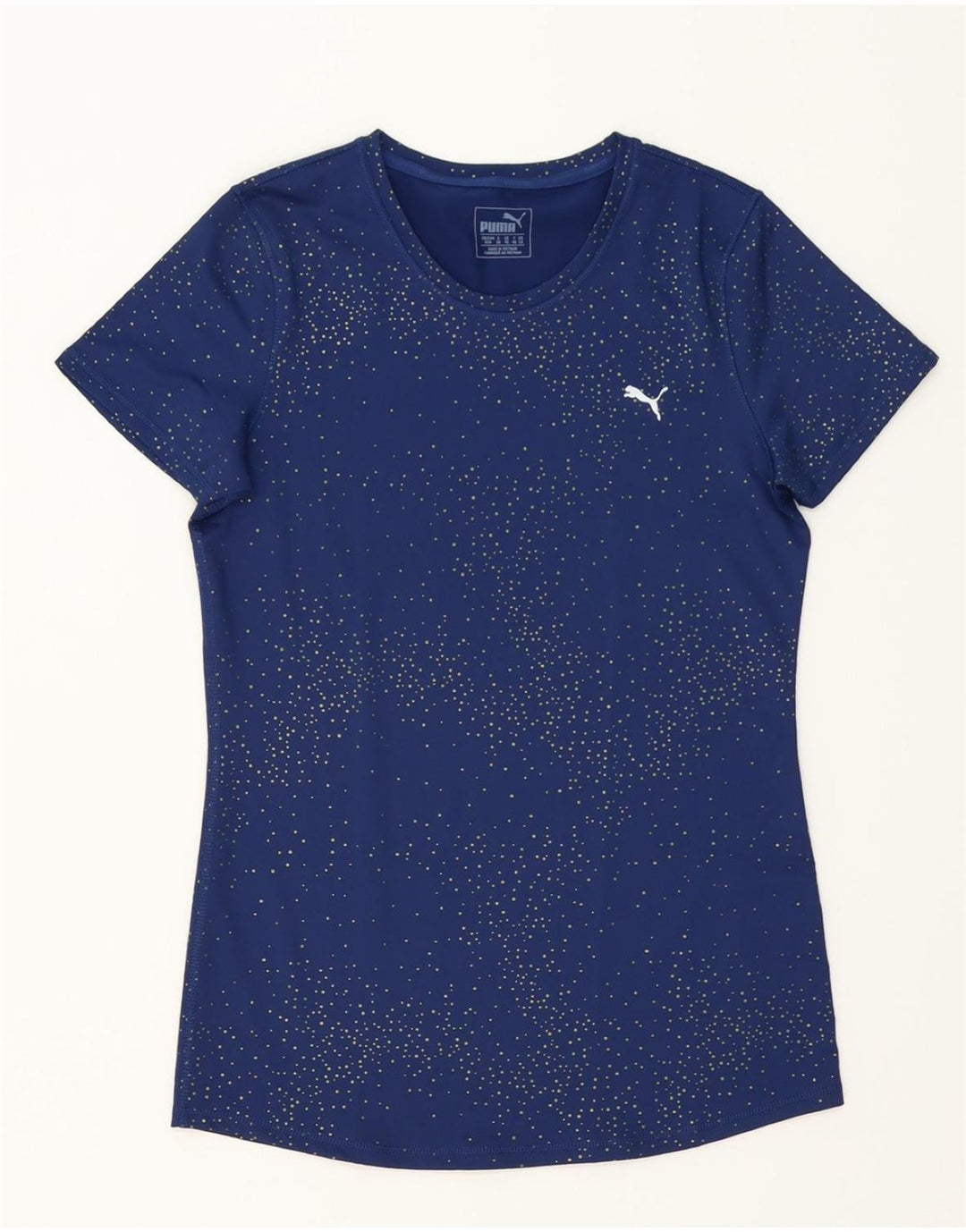 PUMA Womens T-Shirt Top UK 14 Medium Navy Blue Spotted Vintage Puma and Second-Hand Puma from Messina Hembry 