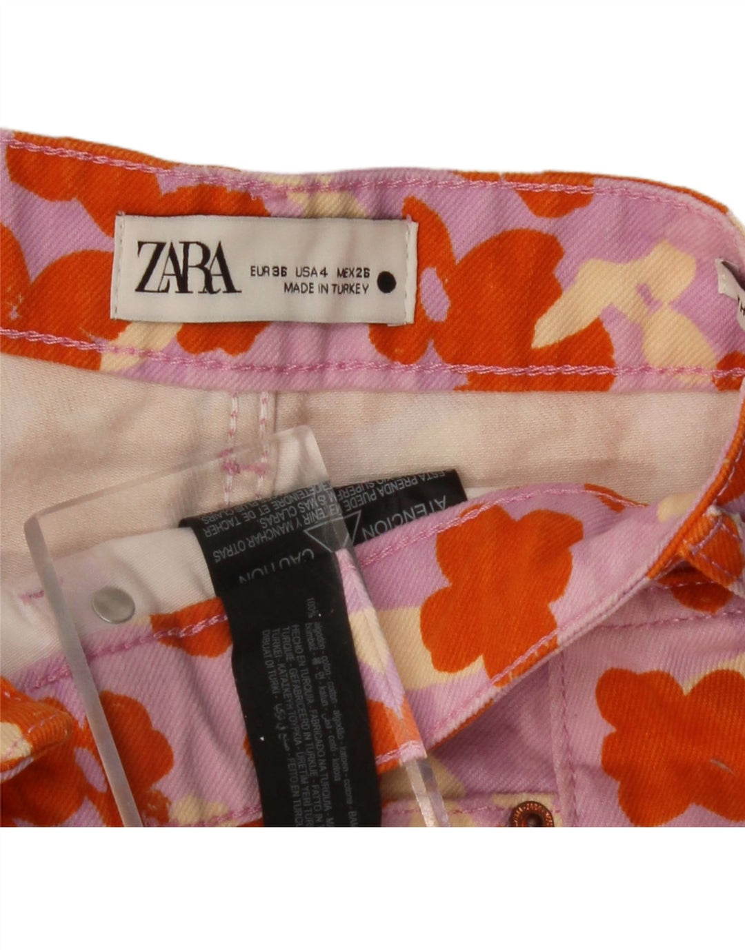 Женские джинсовые шорты ZARA с высокой талией EU 36, маленькие W26, разноцветные с цветочным принтом
