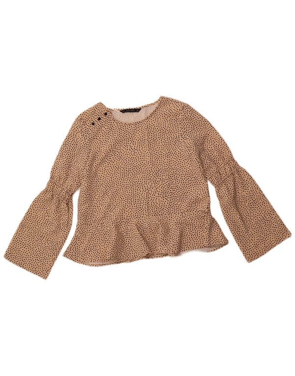 Женская блузка с длинным рукавом ZARA, Великобритания, 10, маленький размер, полиэстер в крапинку, бежевый цвет