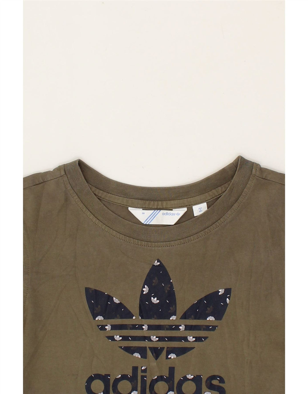 ADIDAS Womens Graphic T-Shirt Top EU 38 Medium Khaki Cotton Vintage Adidas and Second-Hand Adidas from Messina Hembry 