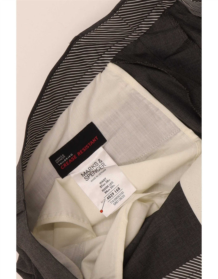 Мужские прямые костюмные брюки Marks & Spencer W38 L31 серые из полиэстера
