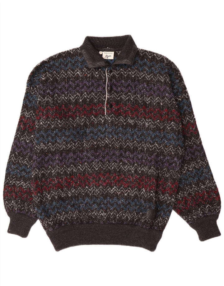 Винтажный мужской джемпер с воротником-поло IT 52, большой разноцветный шеврон