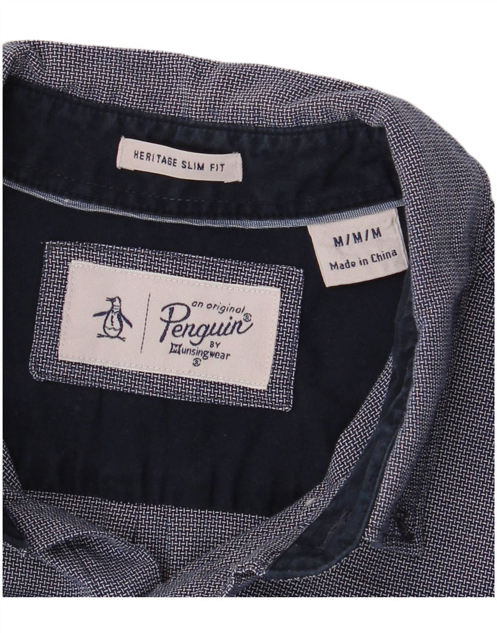 Мужская рубашка узкого кроя Penguin Heritage среднего размера, темно-синяя, из искусственного шелка с геометрическим рисунком