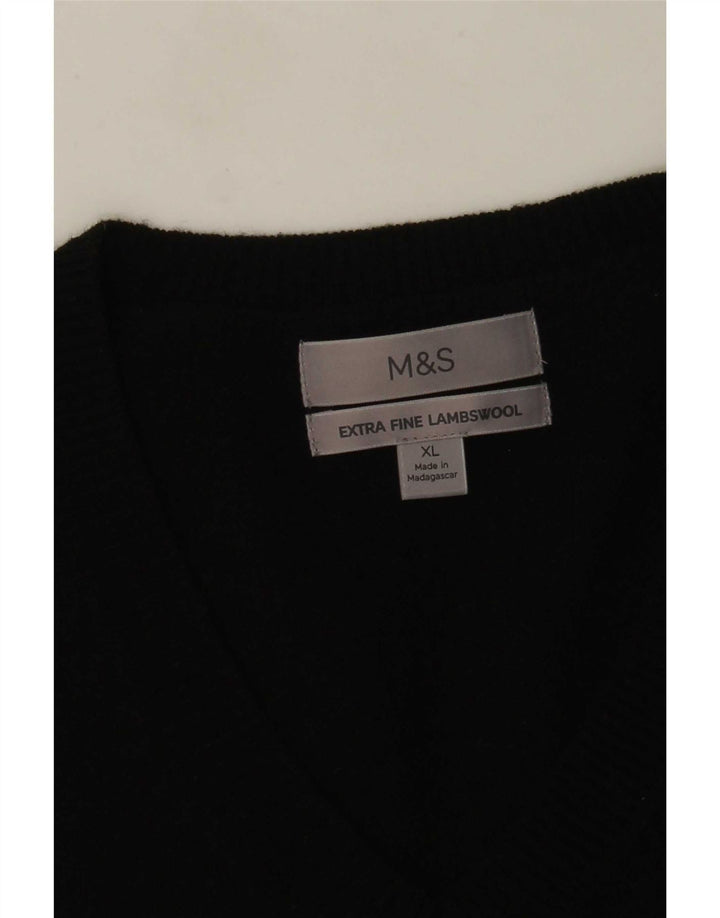Мужской джемпер с v-образным вырезом Marks & Spencer XL, черный из овечьей шерсти