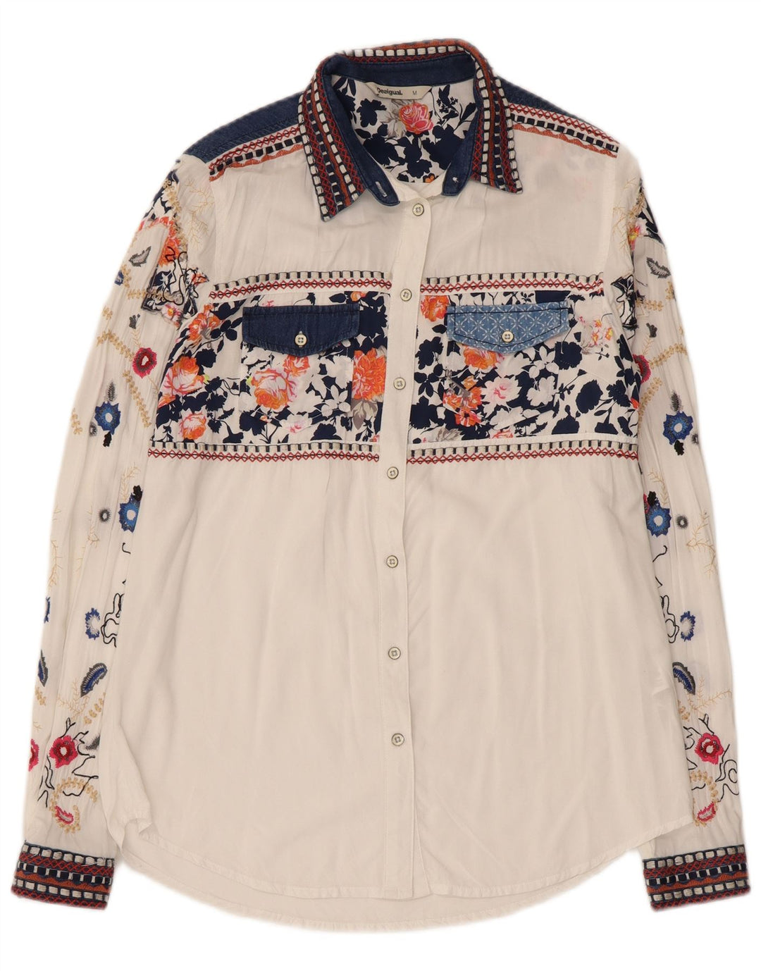 Женская рубашка Desigual UK 12, средний размер, белая с цветочным принтом, вискоза