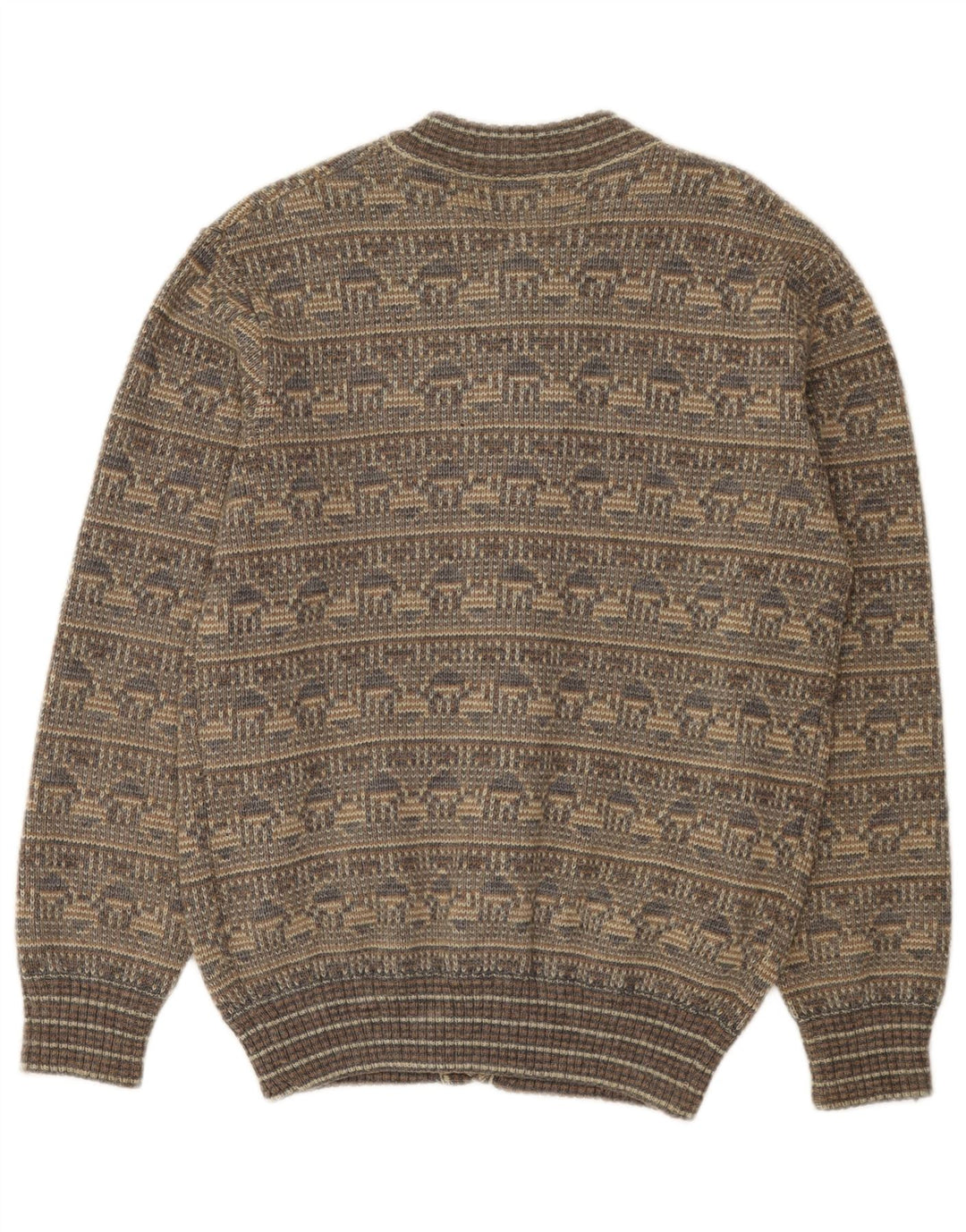 Винтажный мужской свитер-кардиган среднего серого цвета из шерсти Fair Isle