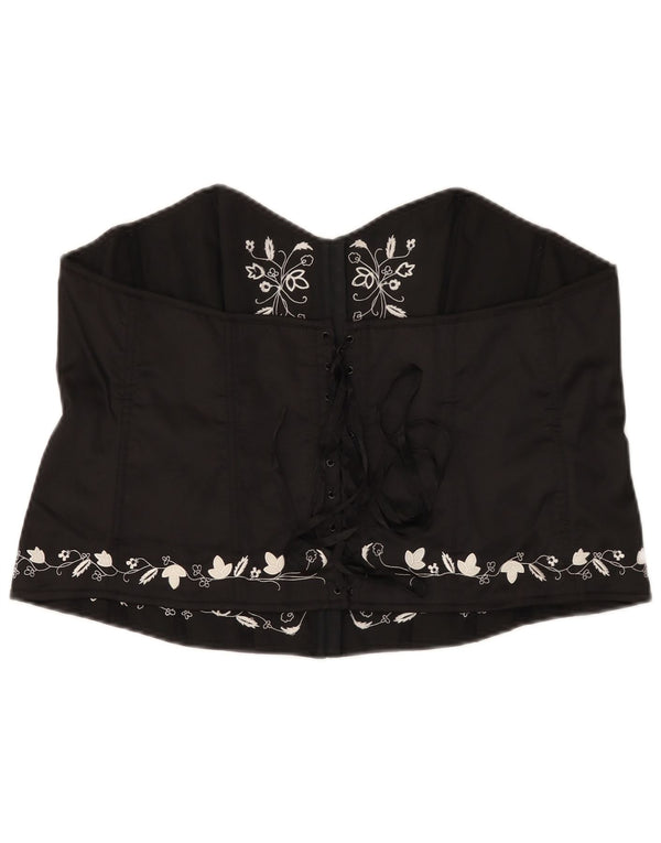 ВИНТАЖНЫЙ женский укороченный корсетный топ UK 16, большой черный цветочный полиэстер