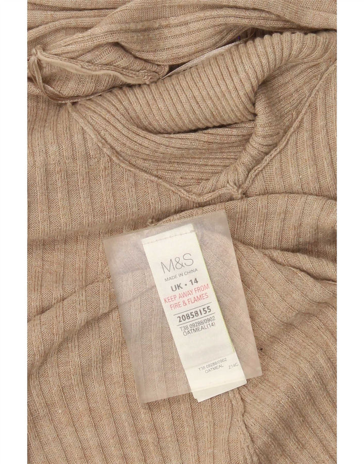 Женский удлиненный открытый кардиган Marks & Spencer UK 14, средний бежевый