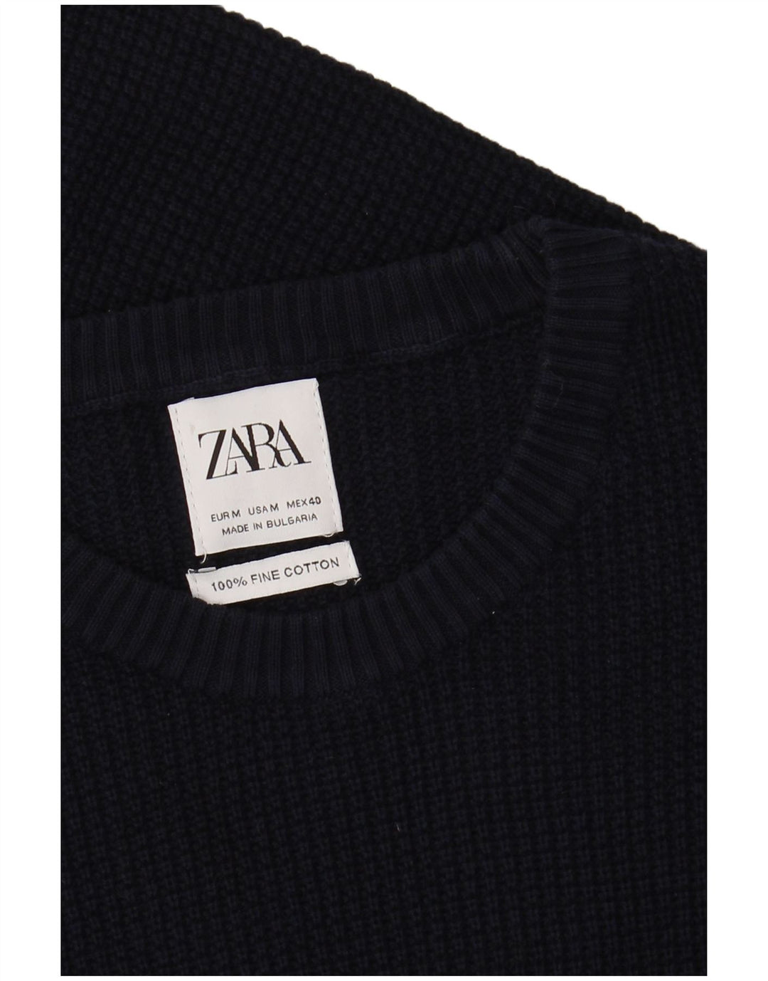 Мужской джемпер с круглым вырезом Zara, средний темно-синий хлопковый свитер