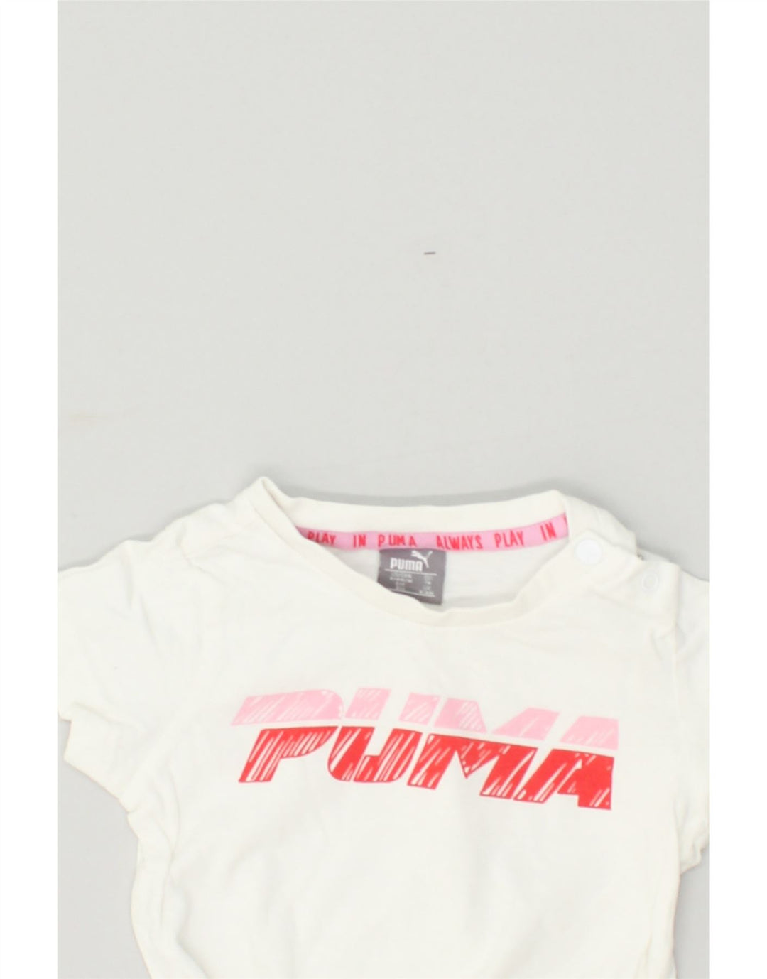 PUMA Baby Girls Graphic T-Shirt Top 6-9 Months White Cotton | Vintage Puma | Thrift | Second-Hand Puma | Used Clothing | Messina Hembry 