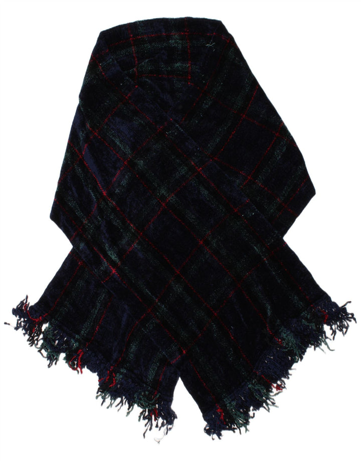 VINTAGE Womens Rectangle Scarf One Size Navy Blue Plaid Viscose Classic