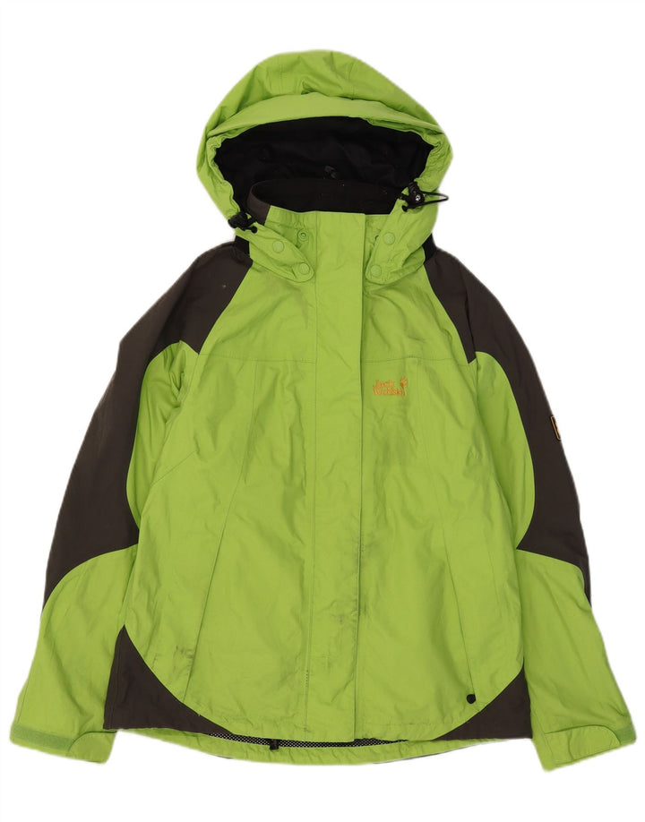 Женская дождевик с капюшоном Jack Wolfskin UK 12/14, средний зеленый цвет с цветными блоками