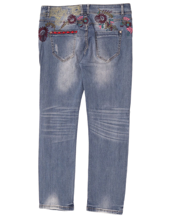 Женские узкие джинсы с заниженной талией Desigual W30 L30, синий хлопок с цветочным принтом