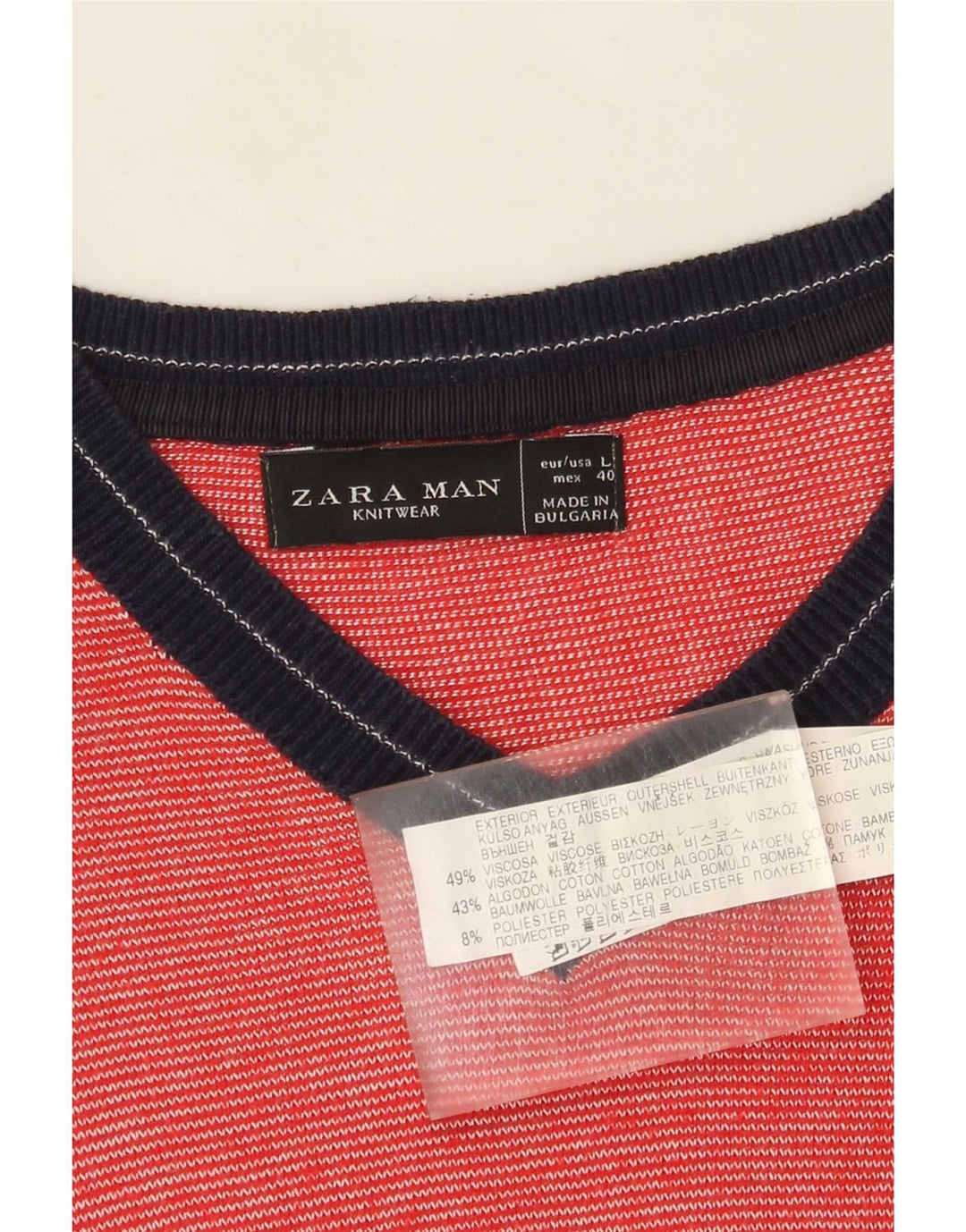 Мужской джемпер с v-образным вырезом Zara, большой красный вискоза с цветными блоками