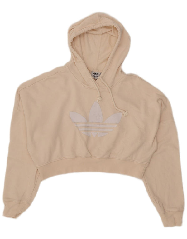Женский укороченный джемпер с капюшоном Adidas Oversized с рисунком UK 4 XS, бежевый хлопок