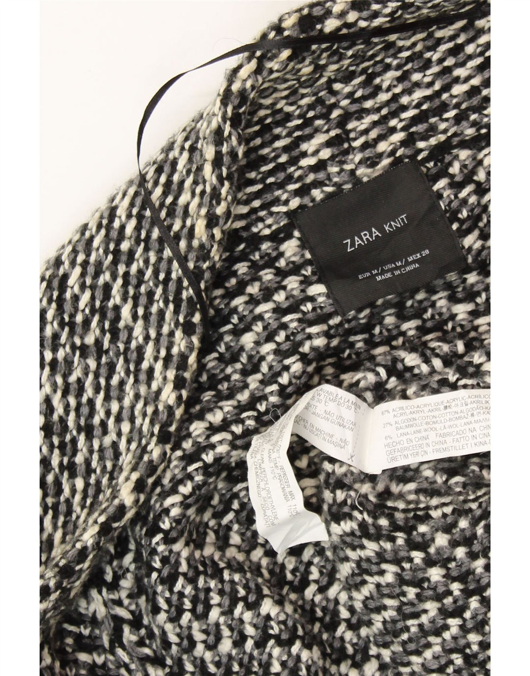 Женский свободный открытый кардиган ZARA UK 14, средний черный в крапинку