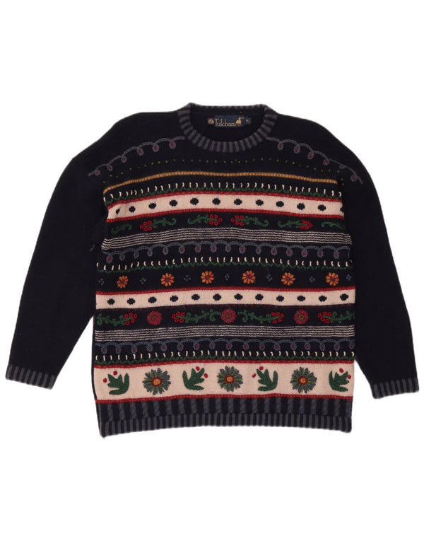 Женский джемпер с круглым вырезом TULCHAN, Великобритания, 18 XL, темно-синий, шерсть Fair Isle