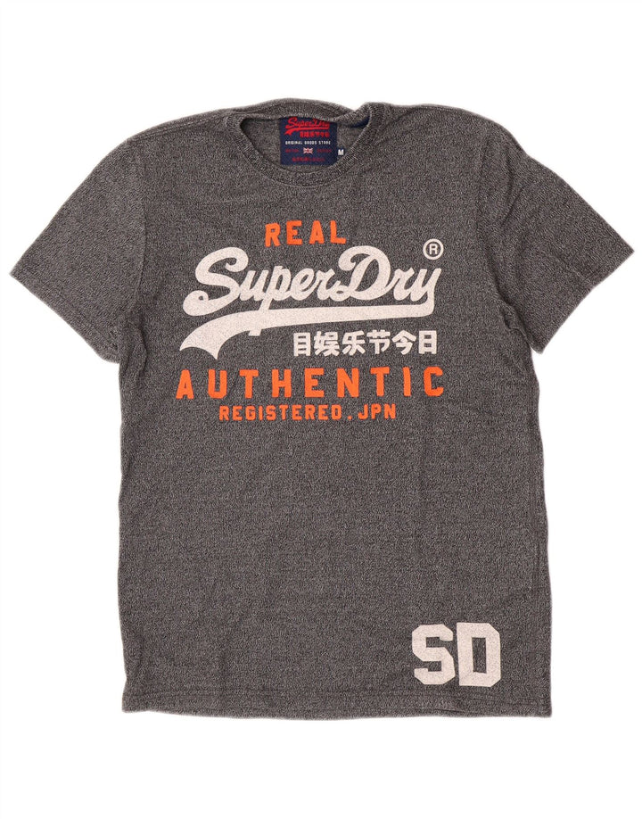 Мужская футболка с рисунком Superdry, топ из хлопка среднего серого цвета с крапинками