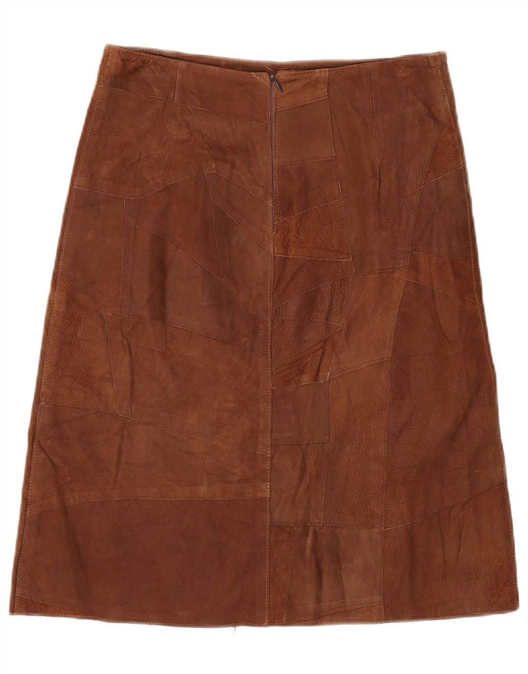 Юбка женская кожаная VINTAGE IT 42 Medium W30 Коричневая кожа в стиле пэчворк