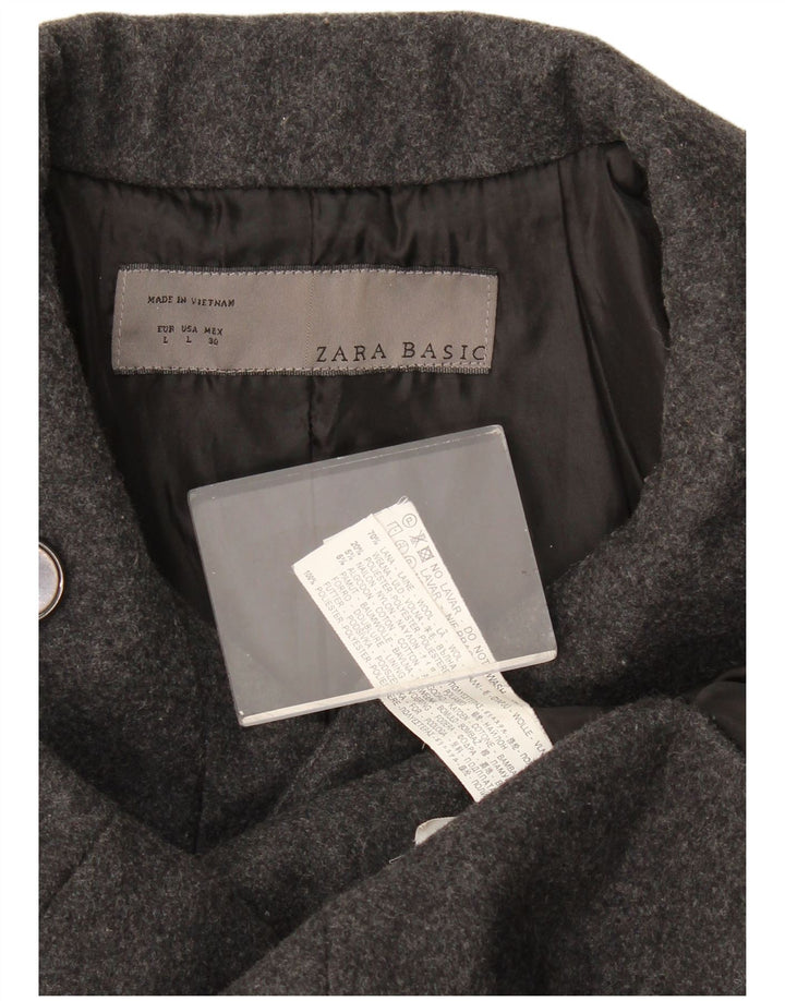 Женское двубортное пальто Zara UK 16, большое, серое, шерстяное