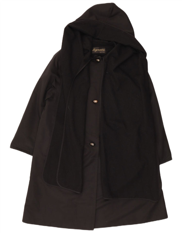 Винтажное женское пальто с капюшоном UK 18 XL, черный полиэстер