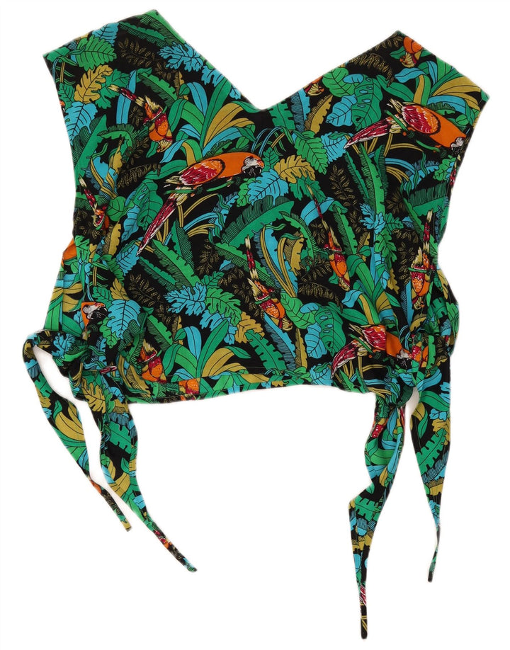 Винтажный женский комплект из 2 юбок среднего размера W26 с зеленым цветочным принтом в гавайском стиле